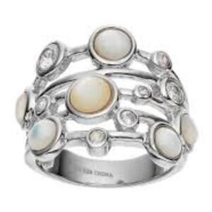 Sophie Miller 925 Sterling Silver Mother of Pearl Cubic Zirconia Ring Size 7